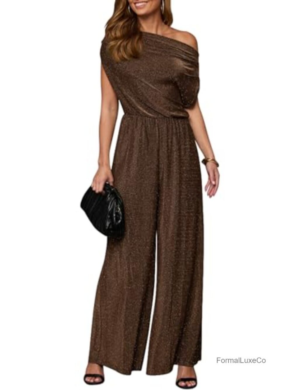 Women's Off Shoulder Short Sleeve High Waist Wide Leg Jumpsuit Party Romper